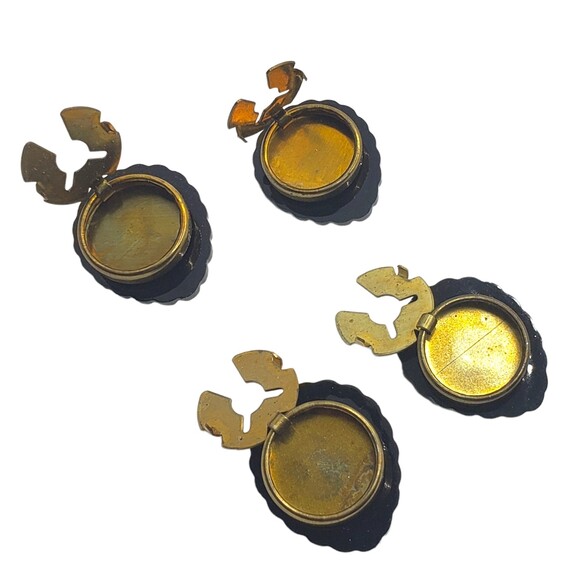 Vintage Green Teardrop Gold Tone Rope Edge Button Covers Art Deco Design - Picture 3 of 5